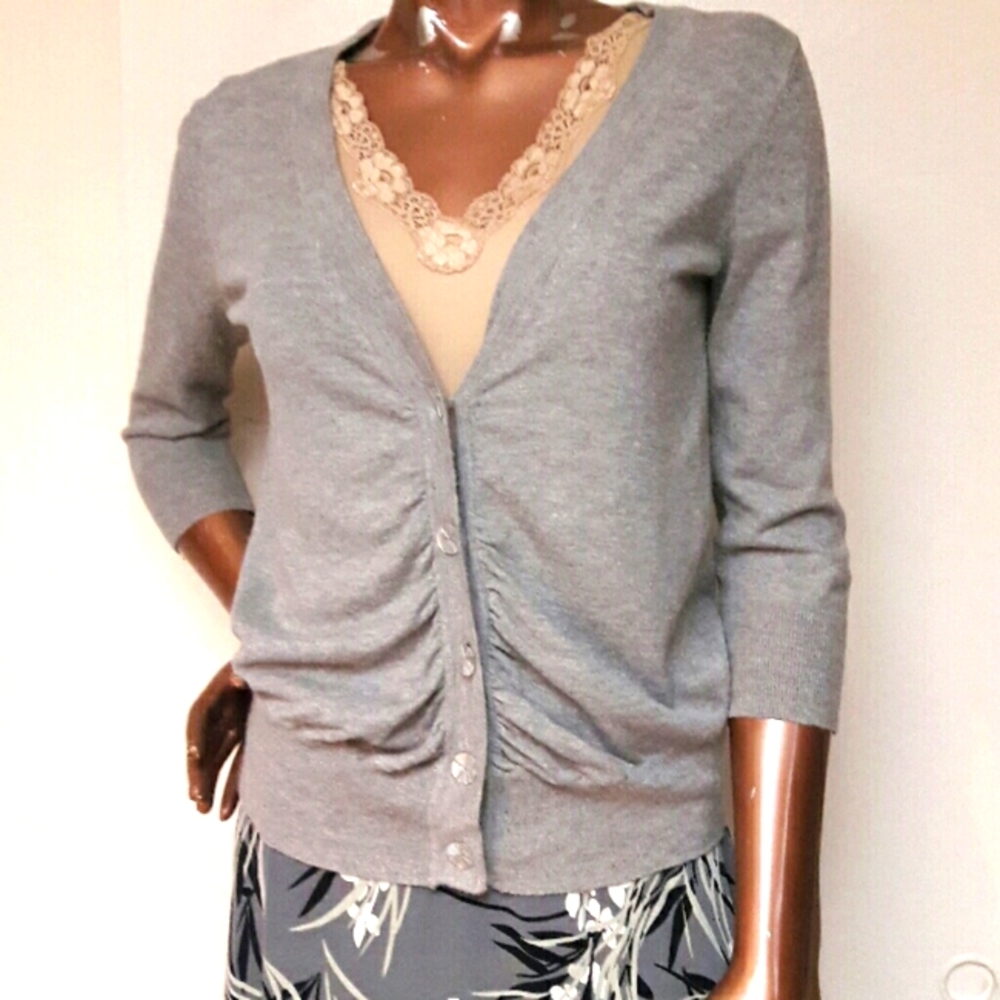 Evie Gray Gathered Front Cardigan Sweater